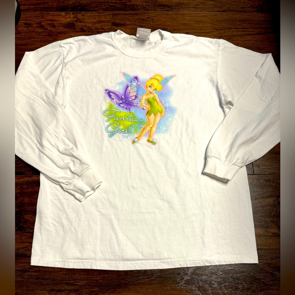 Disney Store Exclusive Tinkerbell Long Sleeve Men Size Large White/Green